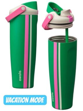 Owala FreeSip Insulated Water Bottle Vacation Mode Green Pink Stripe - 40 oz